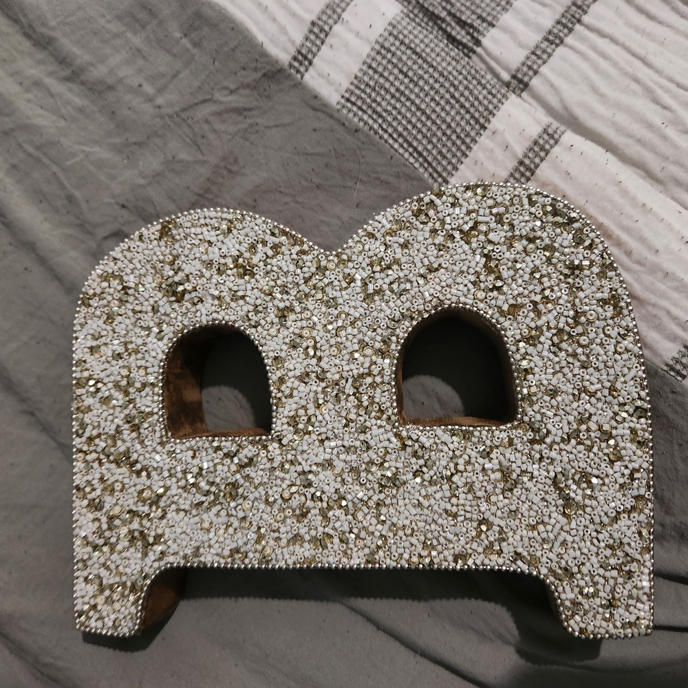 Beaded Decorative Piece in Gold and White